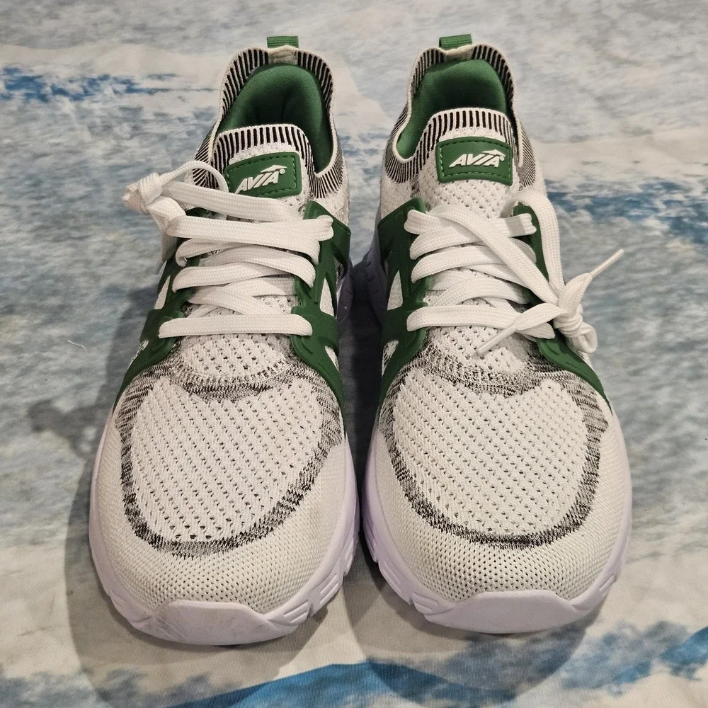 Avia Mens Size 10‎ White Green Athletic Running Sneakers Lace Up Shoes